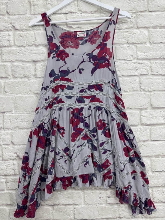 Intimately By Free People Tops - Free People Voile & Lace Trapeze Slip Dress Gray Red Floral Boho Size Small